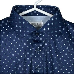 Collars & Co Polo Shirt Mens S Navy Blue 5 Diamond Golf Preppy Dress Collar NEW